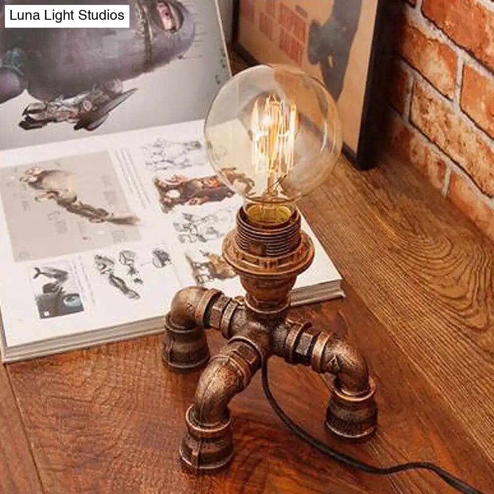 Robot Nightstand Lamp - Bronze Iron Warehouse Style Single-Bulb 3-Leg/4-Leg Options With/Without