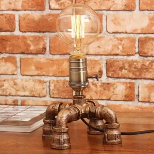 Édith - Bronze Warehouse Style Iron Table Light: Single-Bulb Robot Nightstand / C