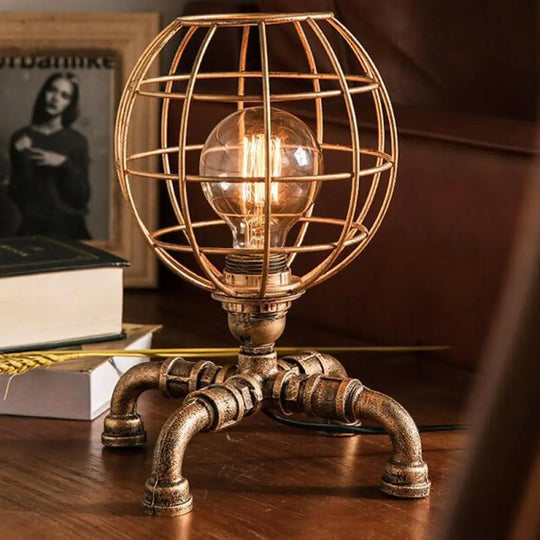 Édith - Bronze Warehouse Style Iron Table Light: Single-Bulb Robot Nightstand / D