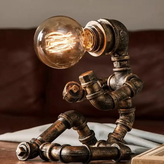 Édith - Bronze Warehouse Style Iron Table Light: Single-Bulb Robot Nightstand / E