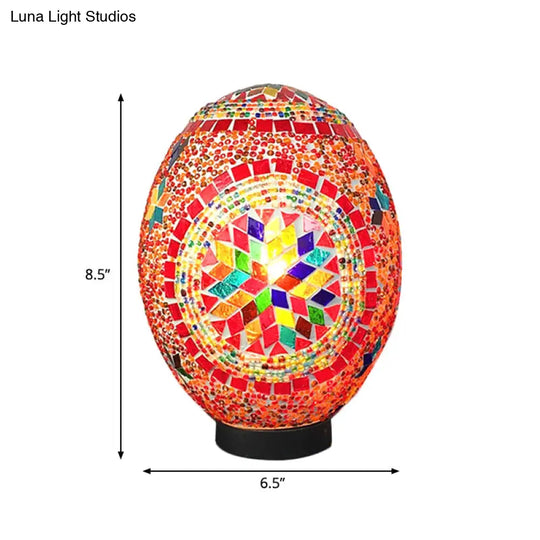 Egg Shaped Hand Rolled Art Glass Night Light - Traditional Bedroom Lamp (1 White/Red/Blue)