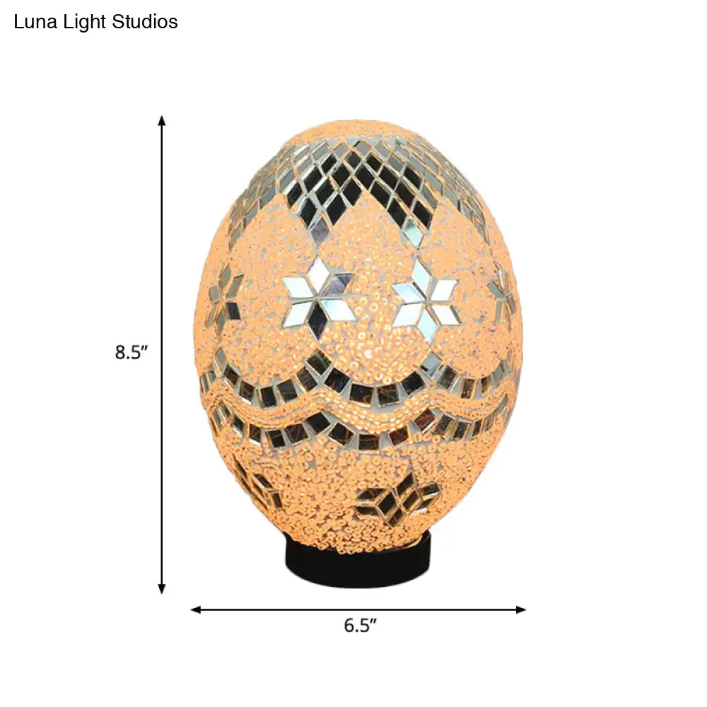 Egg Shaped Hand Rolled Art Glass Night Light - Traditional Bedroom Lamp (1 White/Red/Blue)