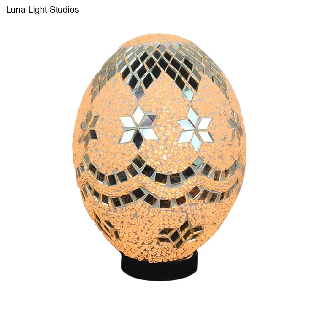 Egg Shaped Hand Rolled Art Glass Night Light - Traditional Bedroom Lamp (1 White/Red/Blue)