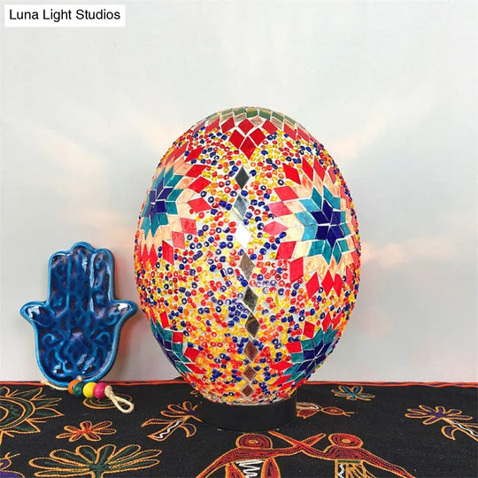 Egg Shaped Hand Rolled Art Glass Night Light - Traditional Bedroom Lamp (1 White/Red/Blue)