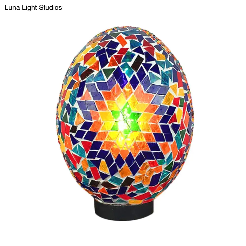 Egg Shaped Hand Rolled Art Glass Night Light - Traditional Bedroom Lamp (1 White/Red/Blue)