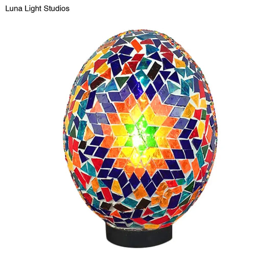 Egg Shaped Hand Rolled Art Glass Night Light - Traditional Bedroom Lamp (1 White/Red/Blue)