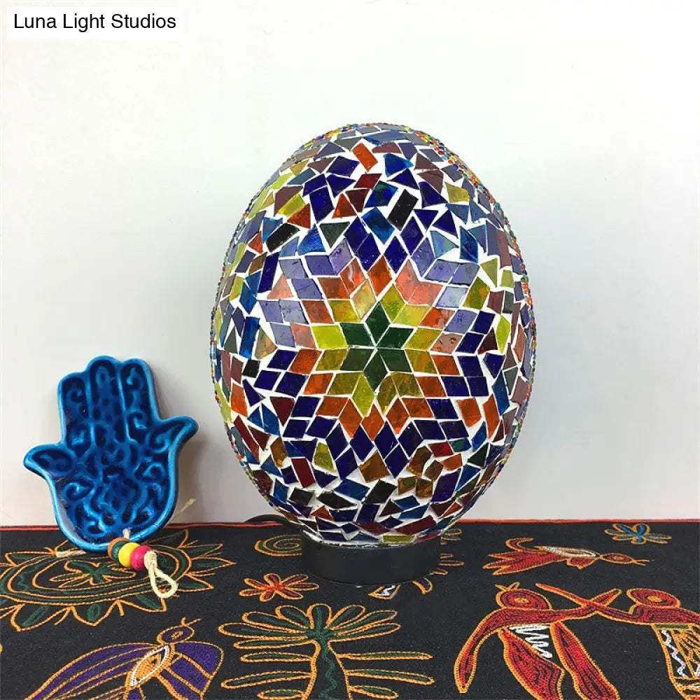 Egg Shaped Hand Rolled Art Glass Night Light - Traditional Bedroom Lamp (1 White/Red/Blue)