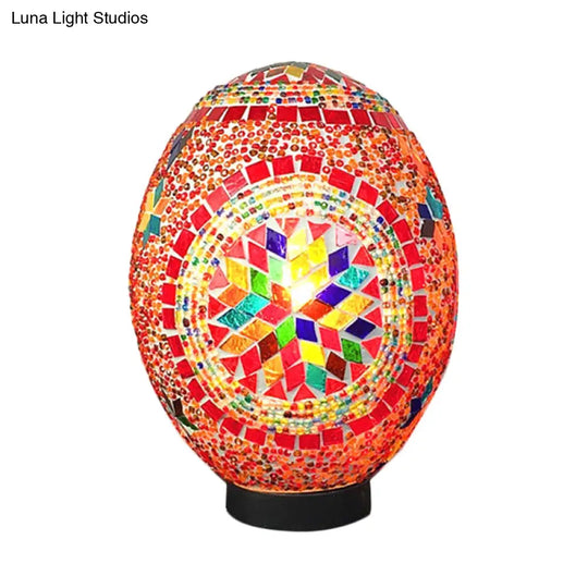 Egg Shaped Hand Rolled Art Glass Night Light - Traditional Bedroom Lamp (1 White/Red/Blue)