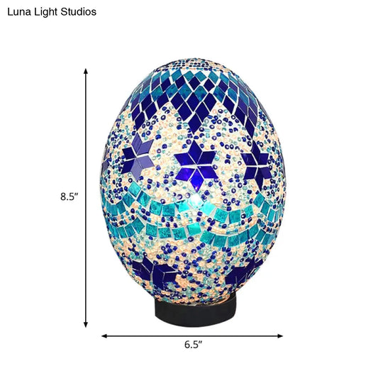 Egg Shaped Hand Rolled Art Glass Night Light - Traditional Bedroom Lamp (1 White/Red/Blue)