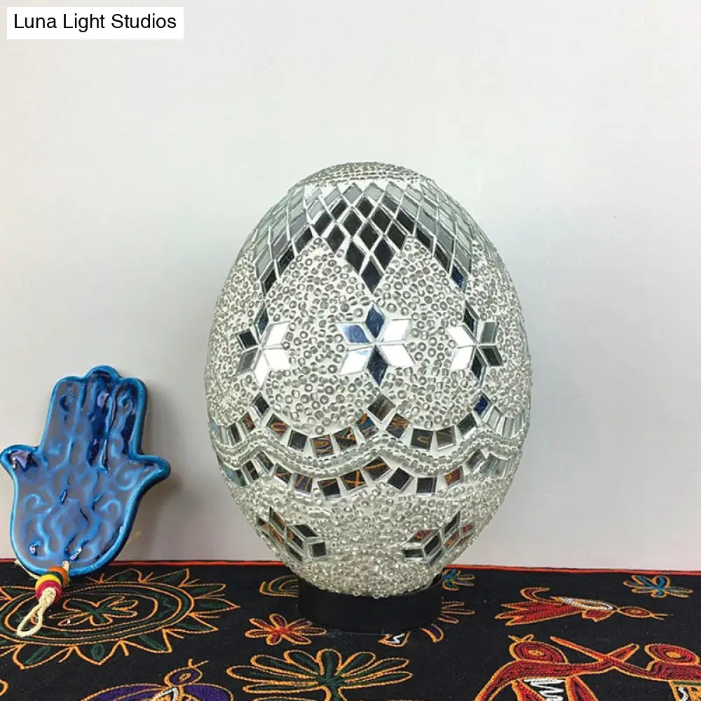 Egg Shaped Hand Rolled Art Glass Night Light - Traditional Bedroom Lamp (1 White/Red/Blue)