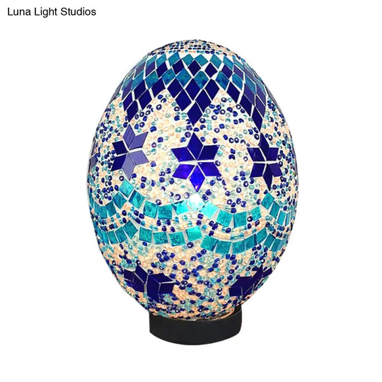 Egg Shaped Hand Rolled Art Glass Night Light - Traditional Bedroom Lamp (1 White/Red/Blue)