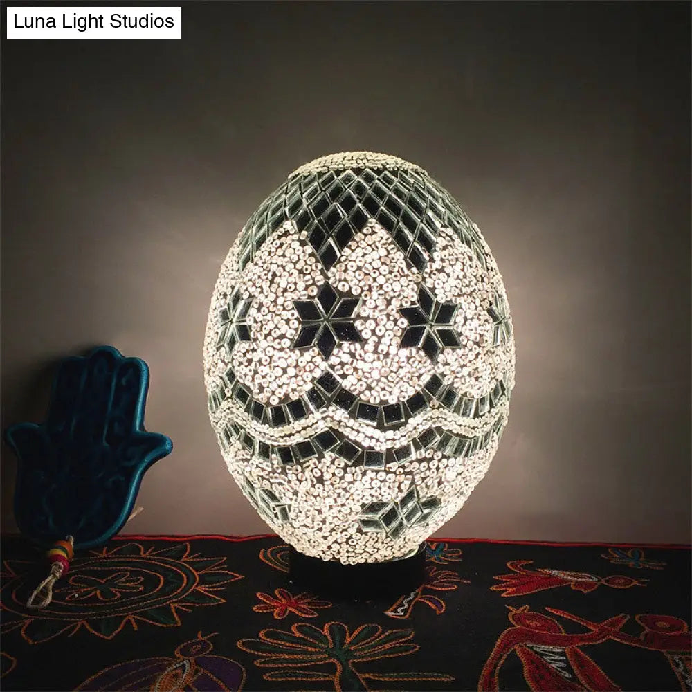 Egg Shaped Hand Rolled Art Glass Night Light - Traditional Bedroom Lamp (1 White/Red/Blue)