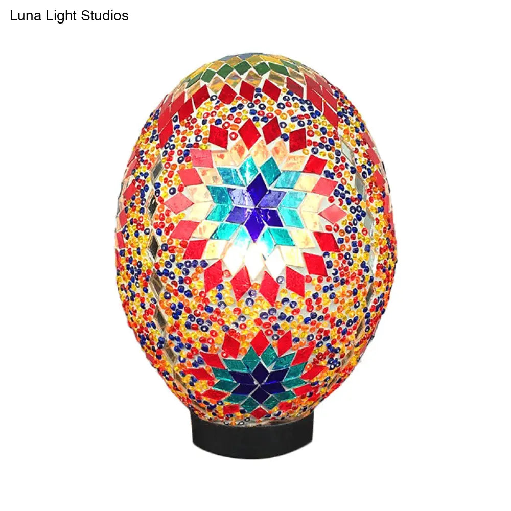 Egg Shaped Hand Rolled Art Glass Night Light - Traditional Bedroom Lamp (1 White/Red/Blue)