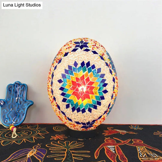 Egg Shaped Hand Rolled Art Glass Night Light - Traditional Bedroom Lamp (1 White/Red/Blue)