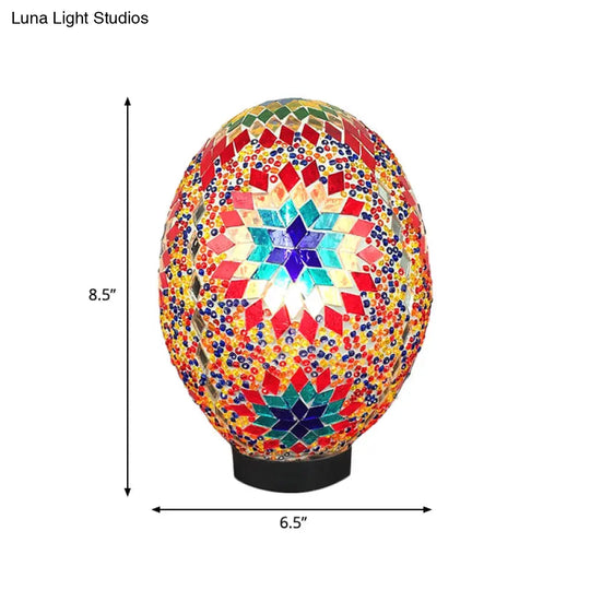 Egg Shaped Hand Rolled Art Glass Night Light - Traditional Bedroom Lamp (1 White/Red/Blue)