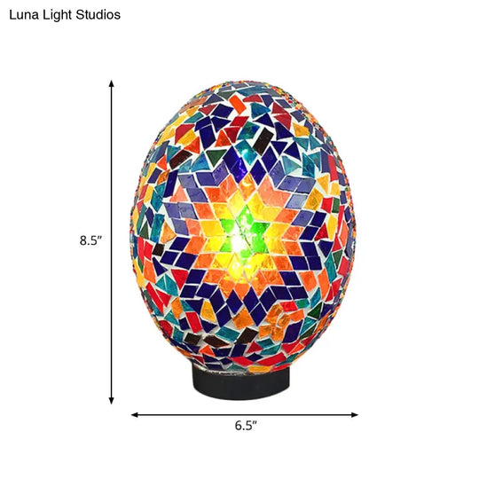 Egg Shaped Hand Rolled Art Glass Night Light - Traditional Bedroom Lamp (1 White/Red/Blue)