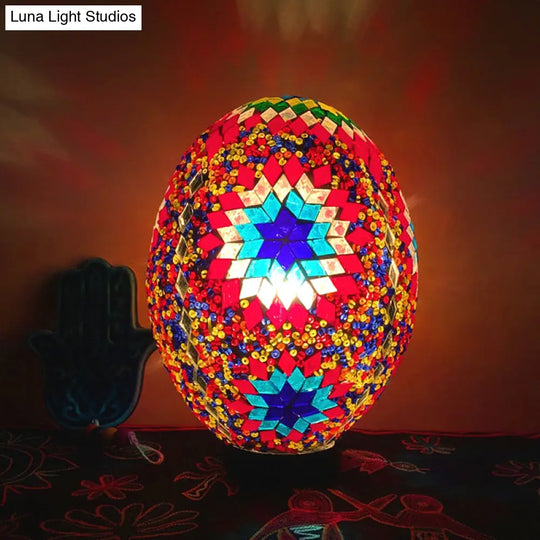 Egg Shaped Hand Rolled Art Glass Night Light - Traditional Bedroom Lamp (1 White/Red/Blue)