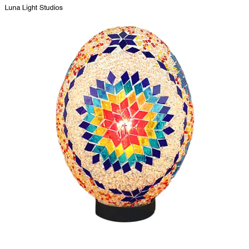 Egg Shaped Hand Rolled Art Glass Night Light - Traditional Bedroom Lamp (1 White/Red/Blue)