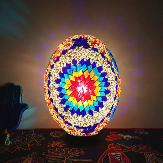 Egg Shaped Hand Rolled Art Glass Night Light - Traditional Bedroom Lamp (1 White/Red/Blue) Royal