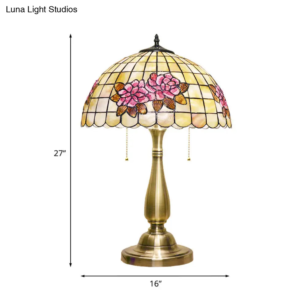 Eleanor - Flower Pattern Grid Shell Table Lamp Tiffany Style 2 Bulbs Gold Finish Night Stand Light