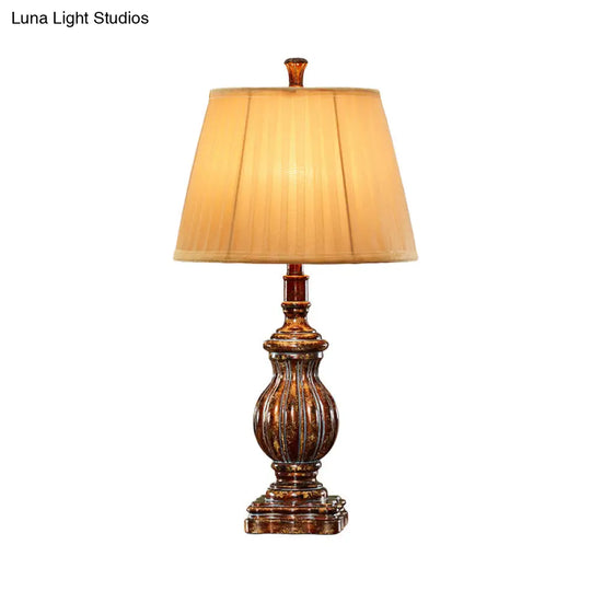 Electra - Brown Antique Style Empire Shade Desk Light 1 Bulb Fabric Night Table Lamp In With Resin