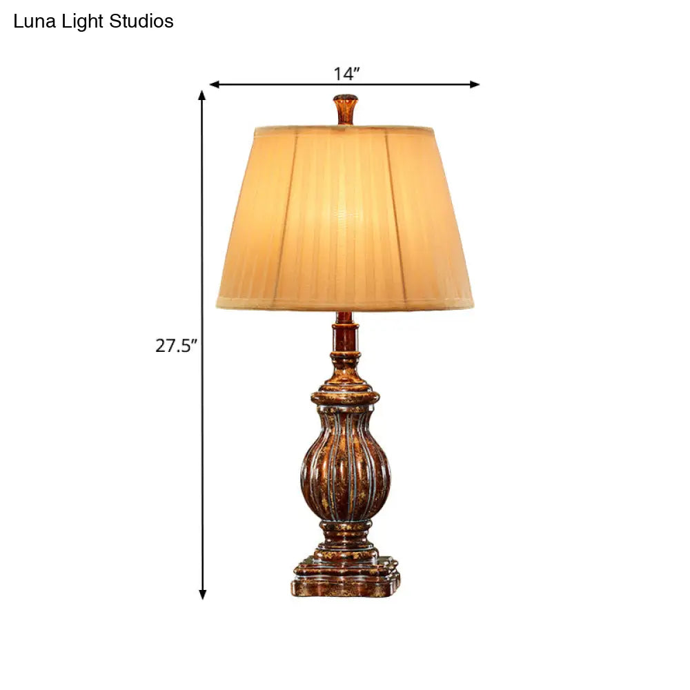 Electra - Brown Antique Style Empire Shade Desk Light 1 Bulb Fabric Night Table Lamp In With Resin