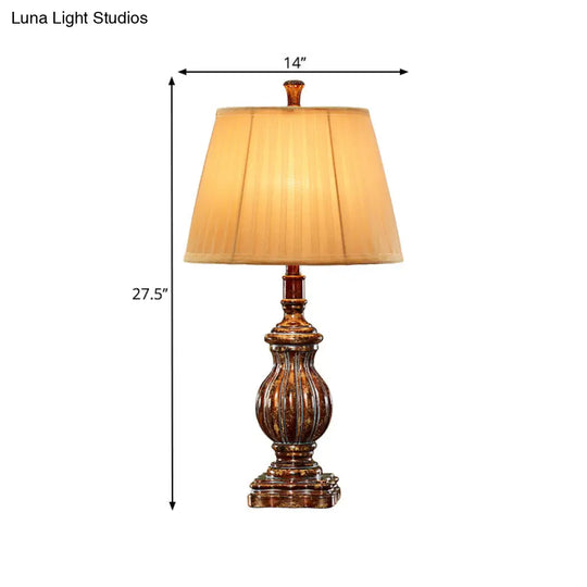 Electra - Brown Antique Style Empire Shade Desk Light 1 Bulb Fabric Night Table Lamp In With Resin