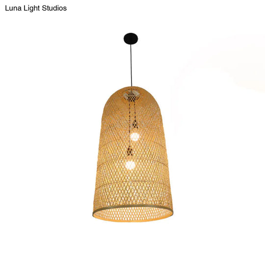 Elegant Bamboo Pendant Chandelier - Asian Style With 2 Lights Ideal For Living Room