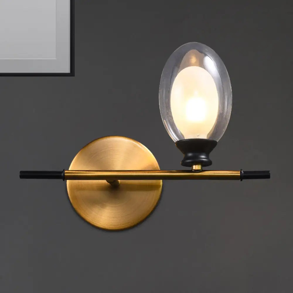 Elegant Clear/Amber Glass Egg Shape Wall Light - Minimalist 1 Brass Sconce Clear