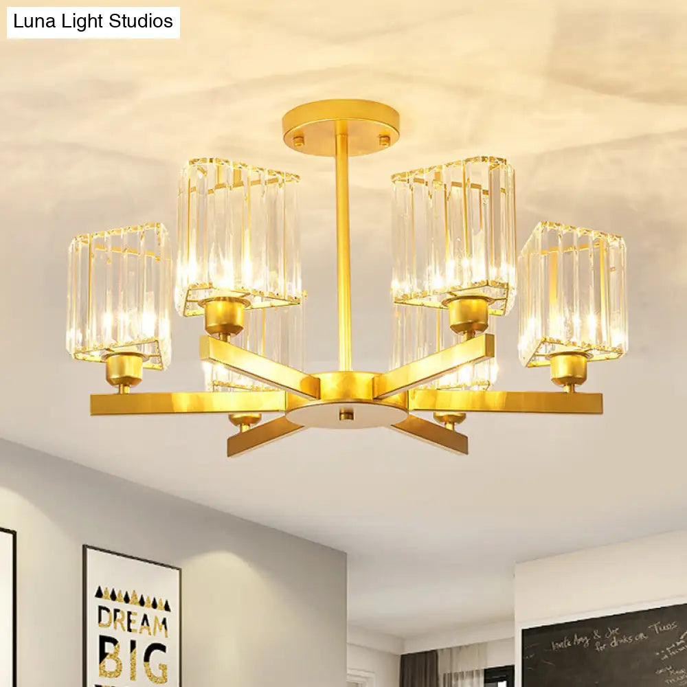 Gold Crystal Chandelier Pendant Light For Bedroom - 3/6 Head Triangle Prisms 6 /