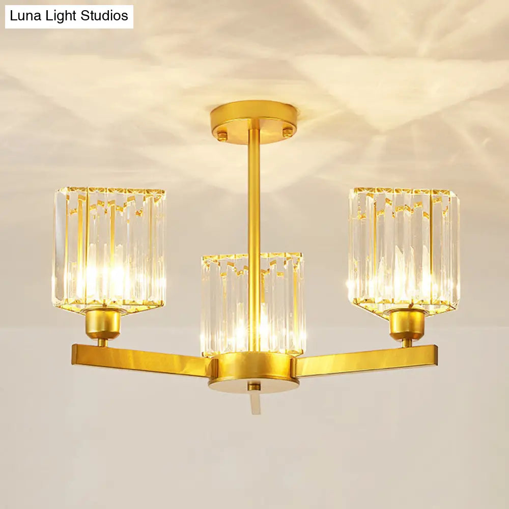 Gold Crystal Chandelier Pendant Light For Bedroom - 3/6 Head Triangle Prisms