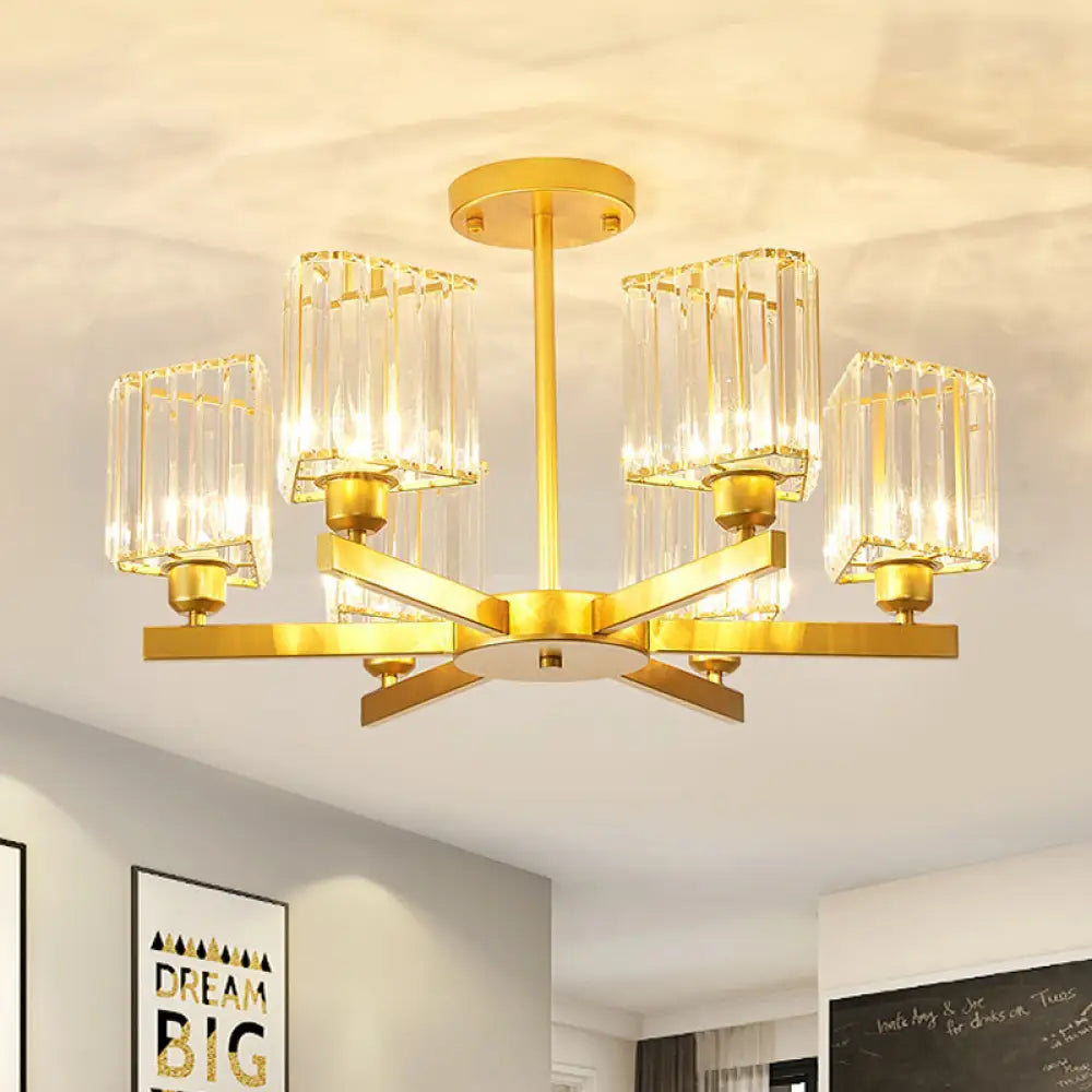 Elegant Gold Chandelier With Crystal Triangle Prisms - Perfect For Bedroom 6 /