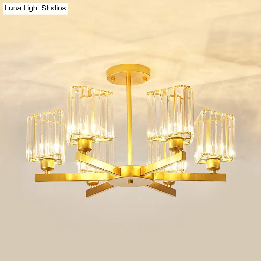 Gold Crystal Chandelier Pendant Light For Bedroom - 3/6 Head Triangle Prisms