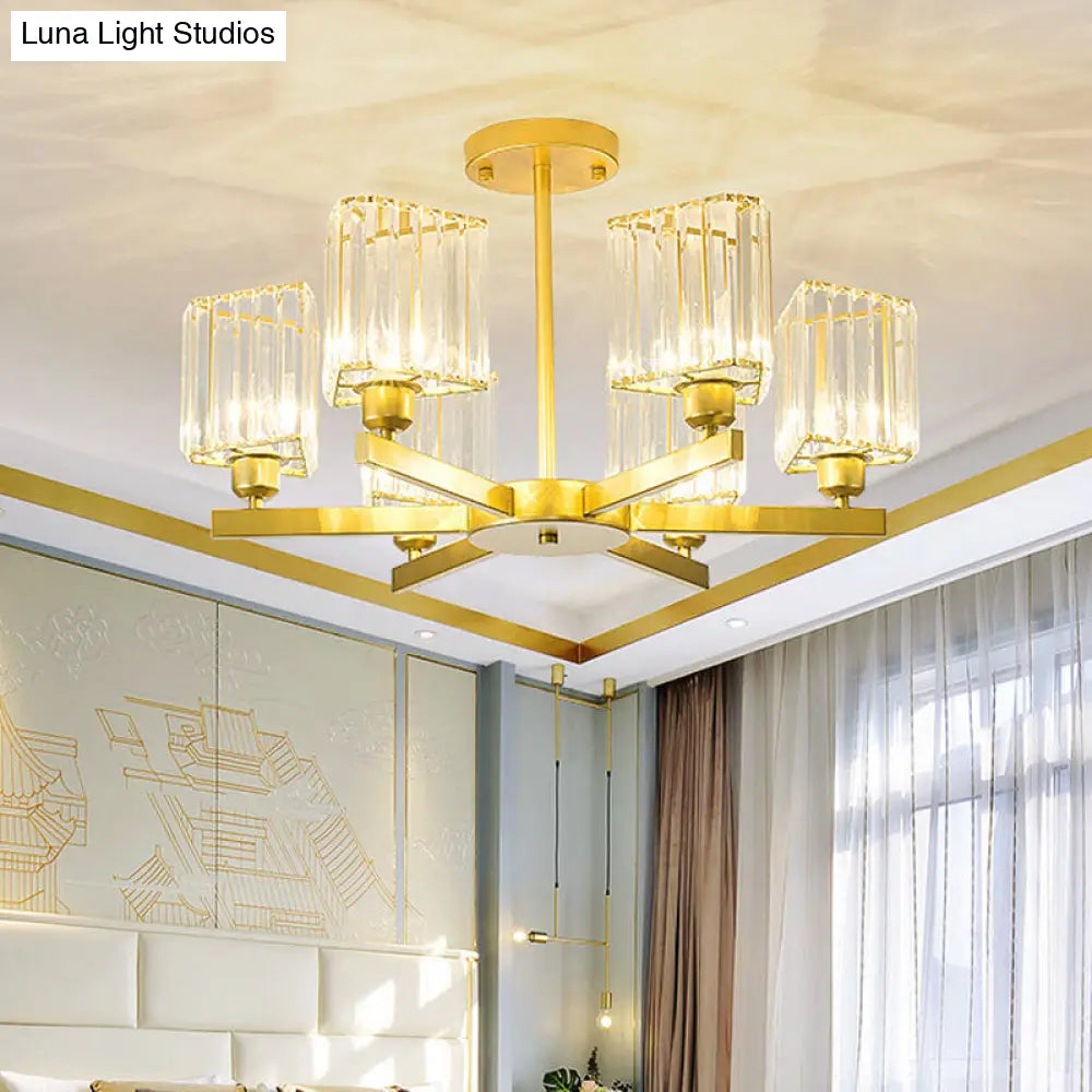 Gold Crystal Chandelier Pendant Light For Bedroom - 3/6 Head Triangle Prisms