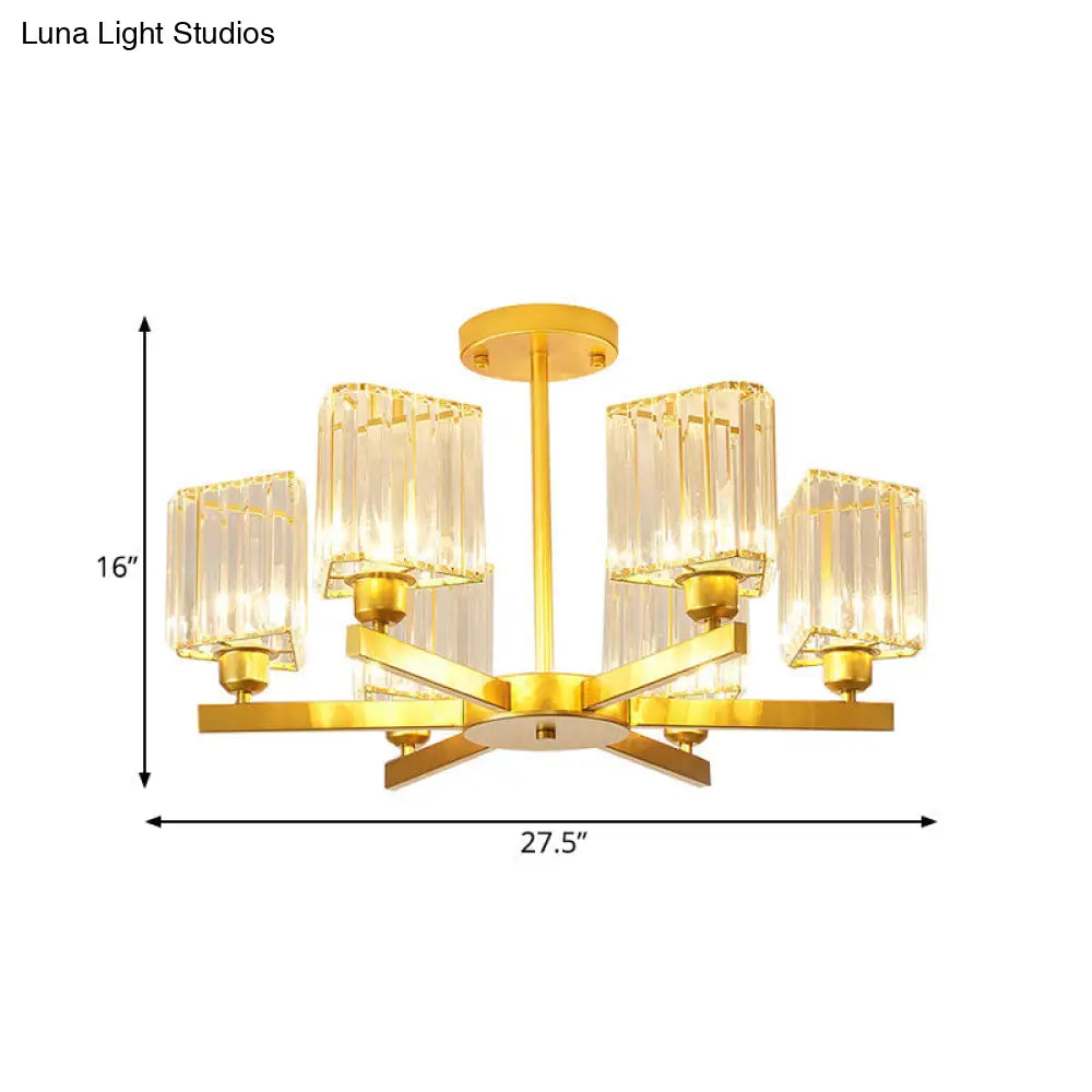 Gold Crystal Chandelier Pendant Light For Bedroom - 3/6 Head Triangle Prisms