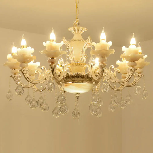 Elegant Gold Floral Ruffle Ceiling Lighting: Traditional Jade Chandelier With Crystal Draping For