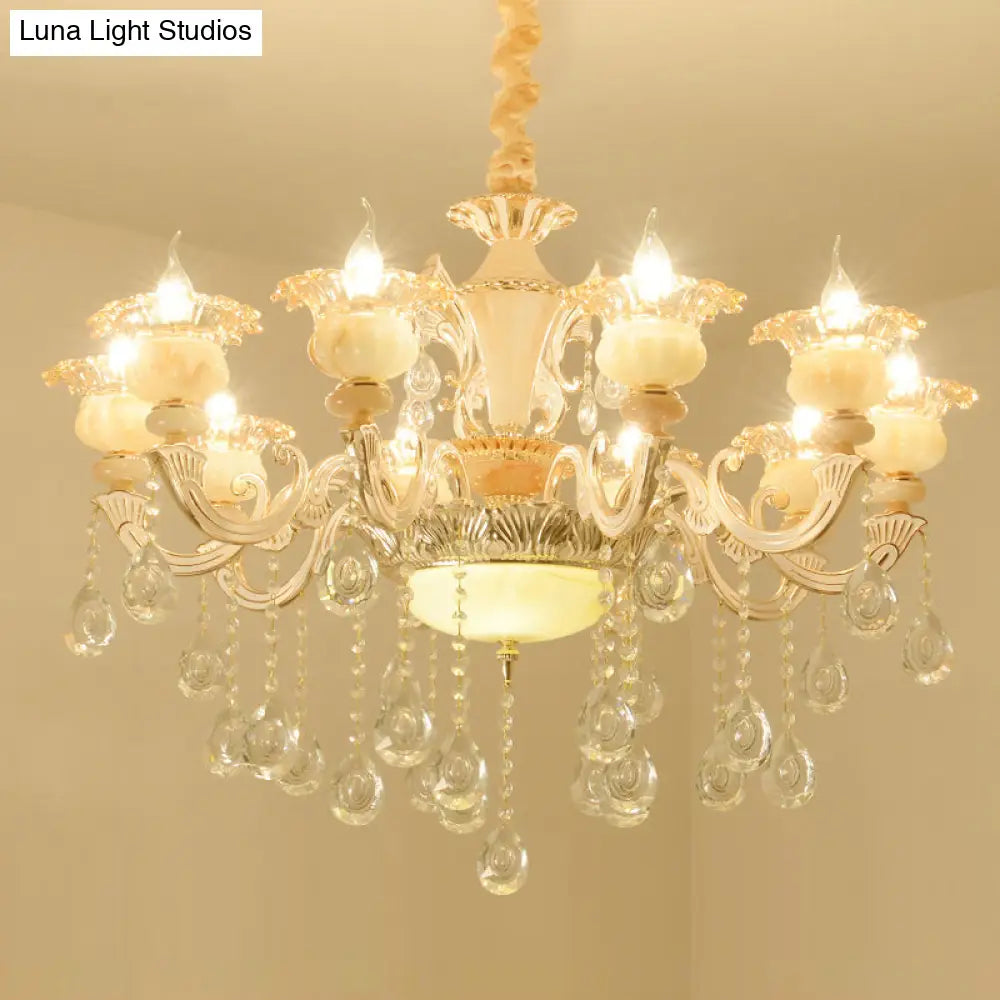 Elegant Gold Floral Ruffle Ceiling Lighting: Traditional Jade Chandelier With Crystal Draping For