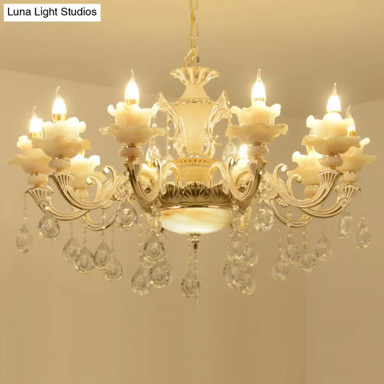 Elegant Gold Floral Ruffle Ceiling Lighting: Traditional Jade Chandelier With Crystal Draping For