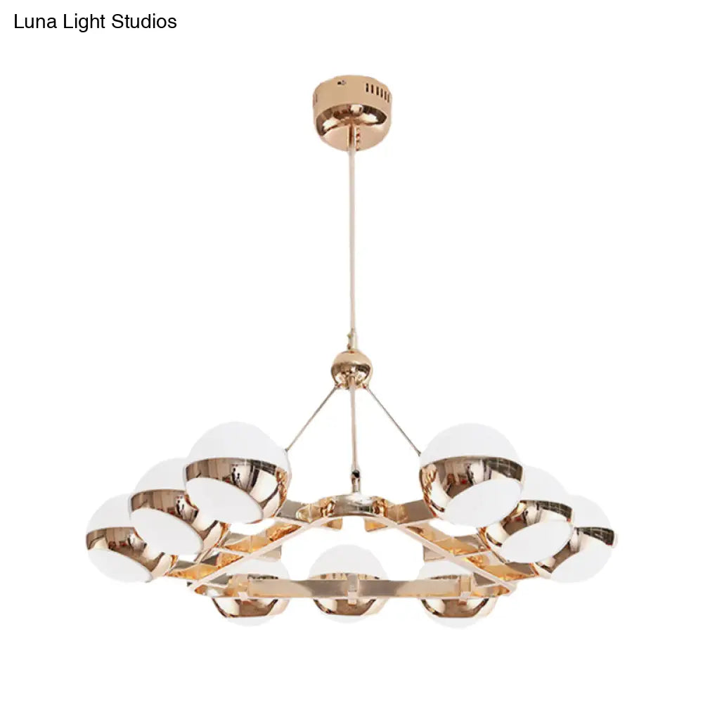 Elegant Gold Metal Chandelier With Stunning Ring Design - Orb Frosted Glass Shade 6/9 Lights.