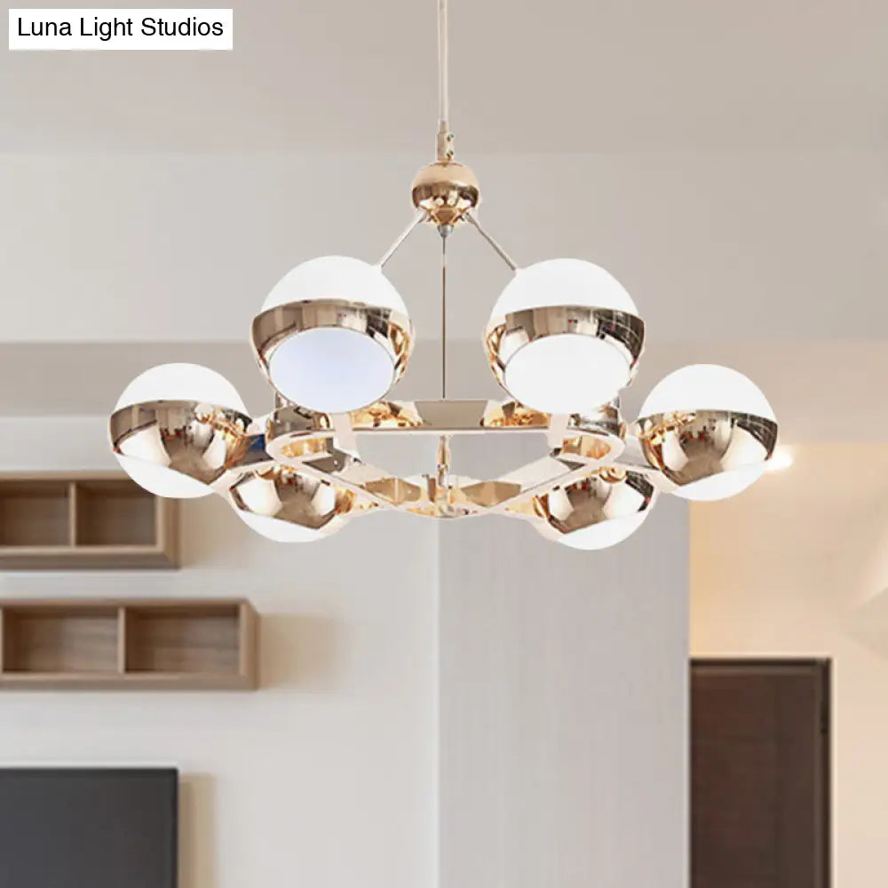 Elegant Gold Metal Chandelier With Stunning Ring Design - Orb Frosted Glass Shade 6/9 Lights.