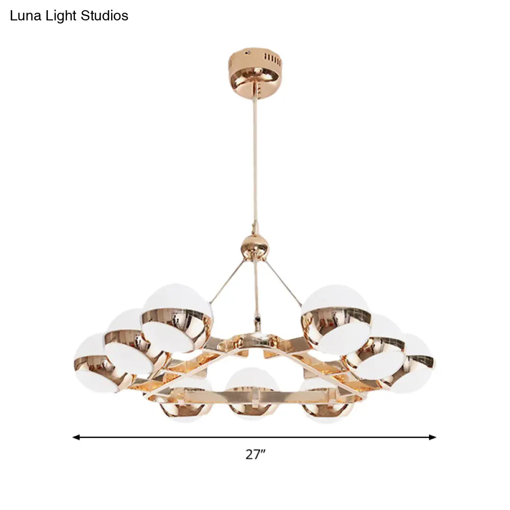 Elegant Gold Metal Chandelier With Stunning Ring Design - Orb Frosted Glass Shade 6/9 Lights.