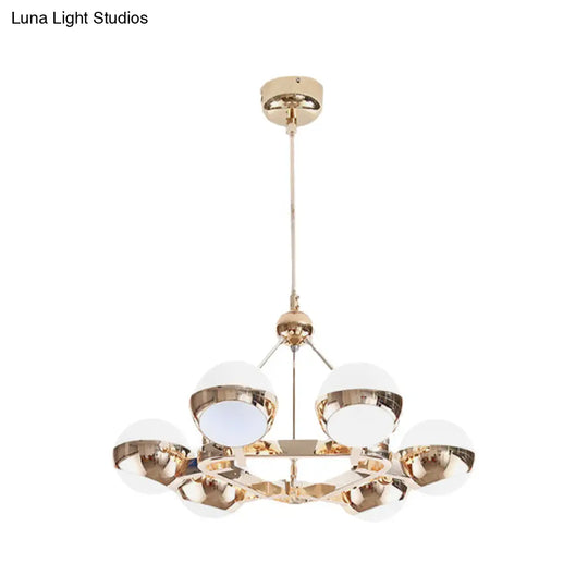 Elegant Gold Metal Chandelier With Stunning Ring Design - Orb Frosted Glass Shade 6/9 Lights.