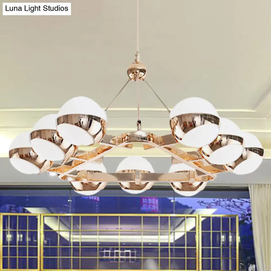 Elegant Gold Metal Chandelier With Stunning Ring Design - Orb Frosted Glass Shade 6/9 Lights.