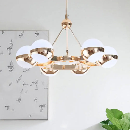 Elegant Gold Metal Chandelier With Stunning Ring Design - Orb Frosted Glass Shade 6/9 Lights.