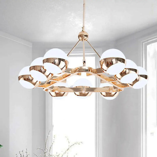 Elegant Gold Metal Chandelier With Stunning Ring Design - Orb Frosted Glass Shade 6/9 Lights.