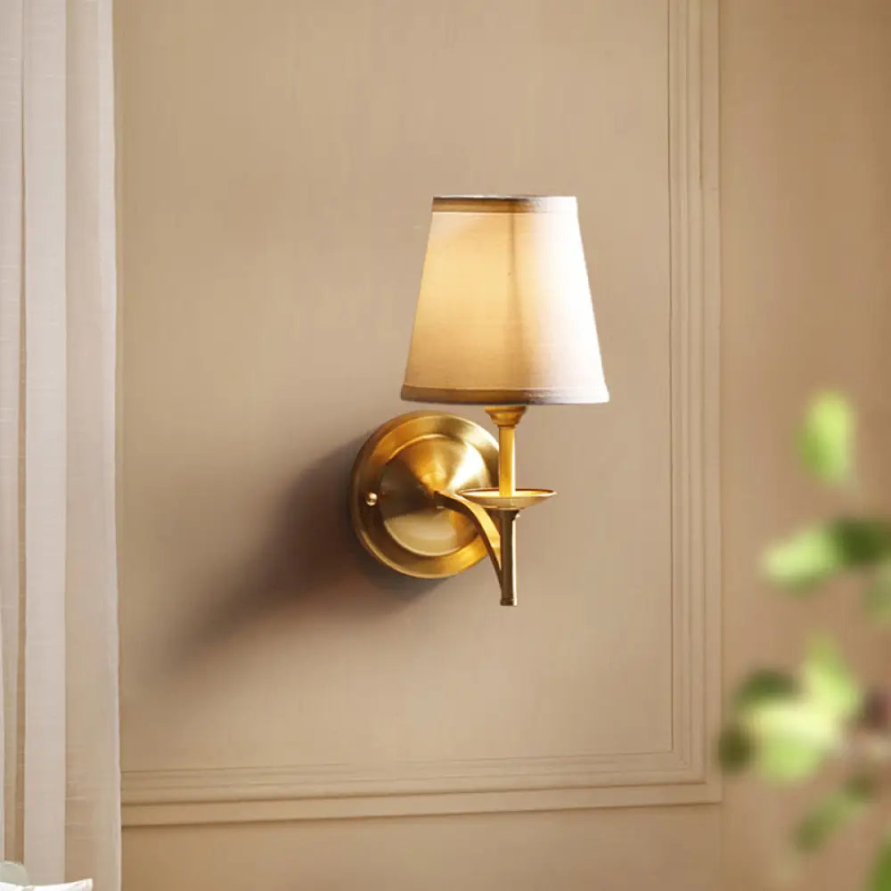 Elegant Gold Tapered Shade Sconce - Modern Wall Light For Study Room (1 Metal Fabric) Yellow