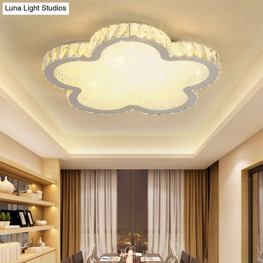 Elegant White Crystal Ceiling Lamp: Plat Flower Acrylic Led Flush Light For Bedrooms /