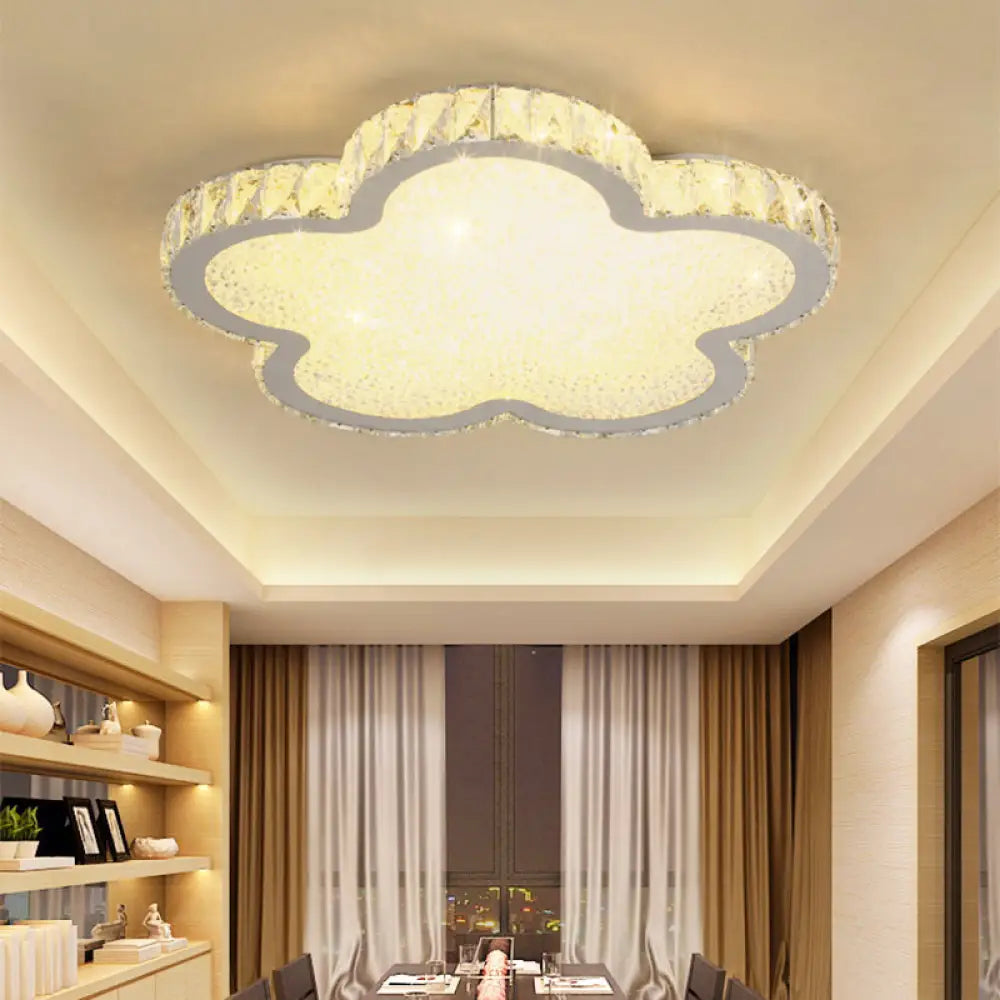 Elegant White Crystal Ceiling Lamp: Plat Flower Acrylic Led Flush Light For Bedrooms /