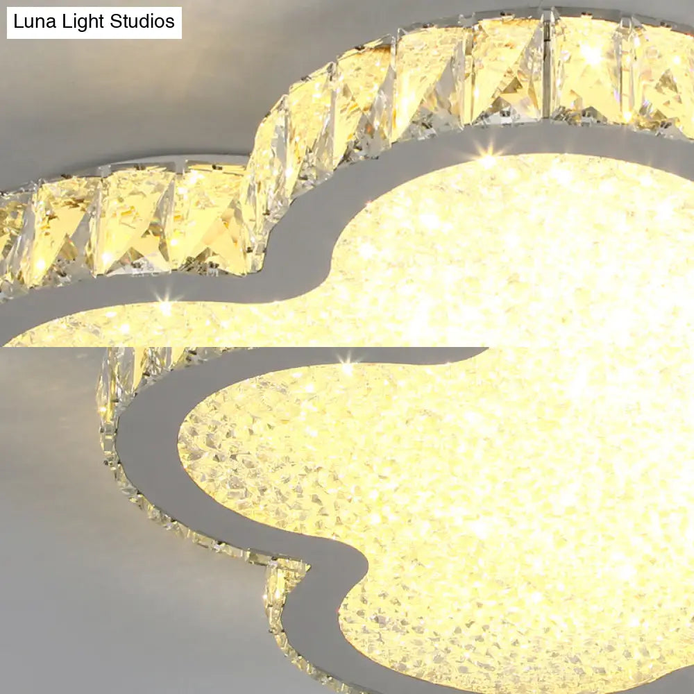 Elegant White Crystal Ceiling Lamp: Plat Flower Acrylic Led Flush Light For Bedrooms