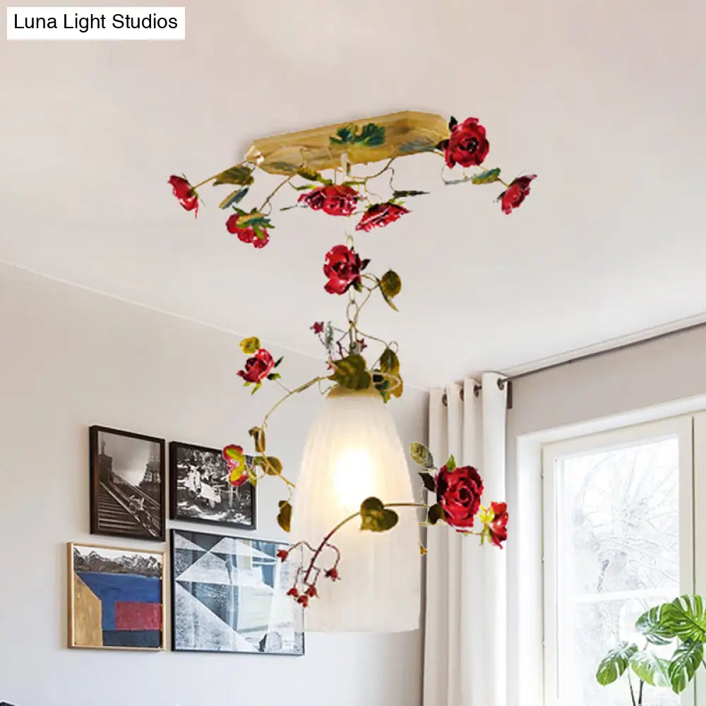 Elegant White Glass Dome Pendant Light With Romantic Red Accent - Perfect For Restaurants